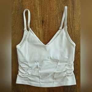 Free People Women’s White V-Neck Ruched Tank Top